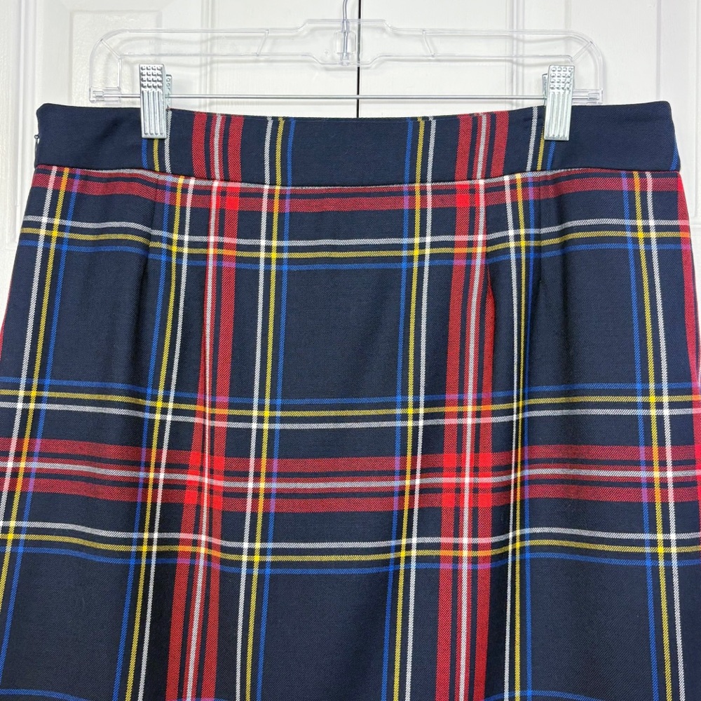 Talbots Preppy Navy Blue & Red Multi Plaid Tartan Wool Mini Skirt 12P - Picture 13 of 15